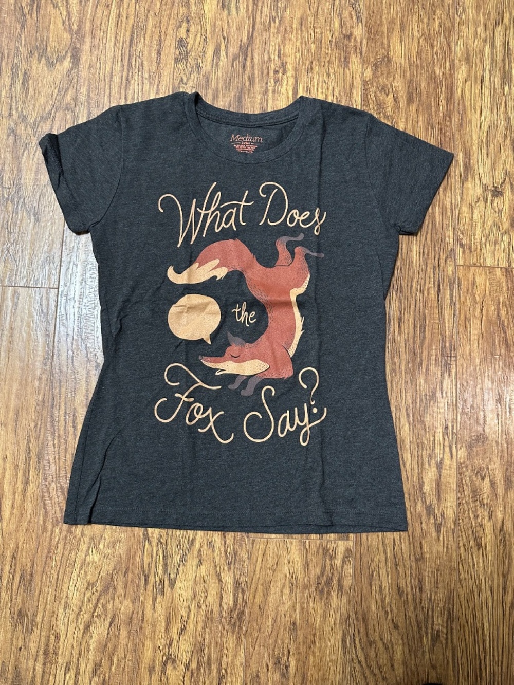 "What Does the Fox Say?" Women's T-Shirt Charcoal Grey Size Medium